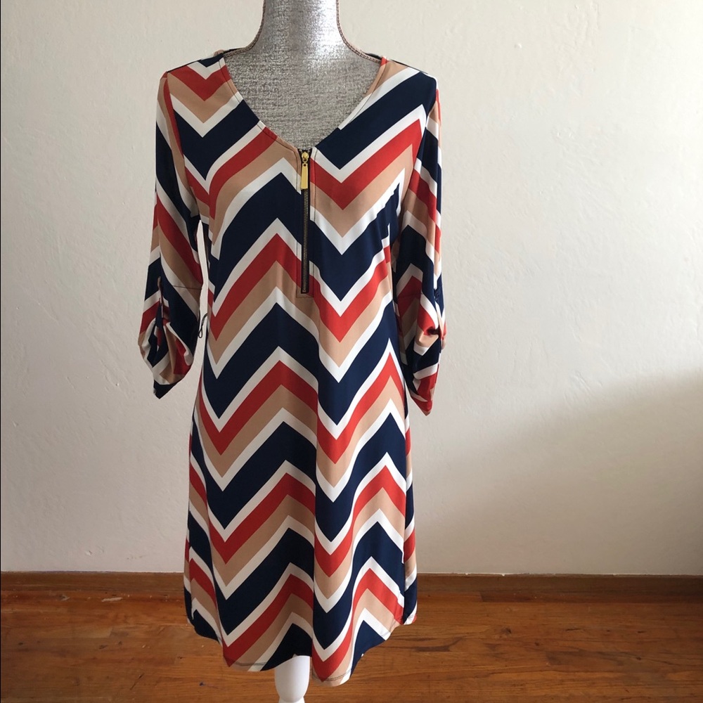 Tacera Chevron V-Neck A-Line Dress